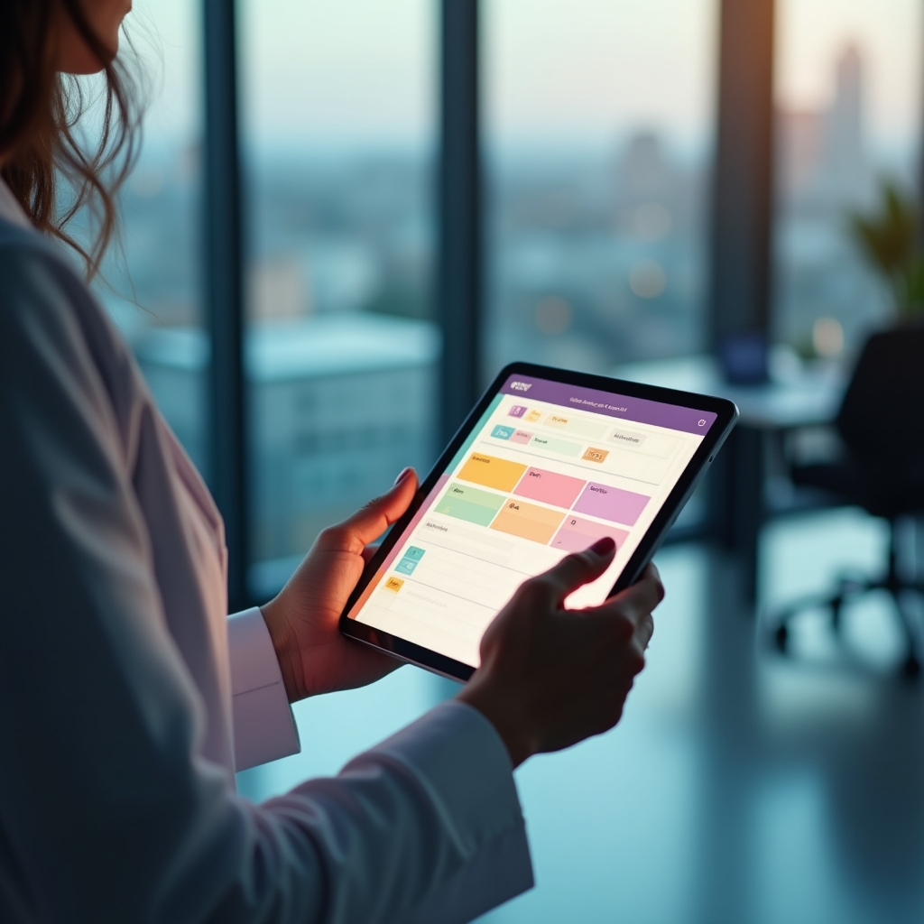 Medic utilizând tabletă cu aplicații de organizare și planificare